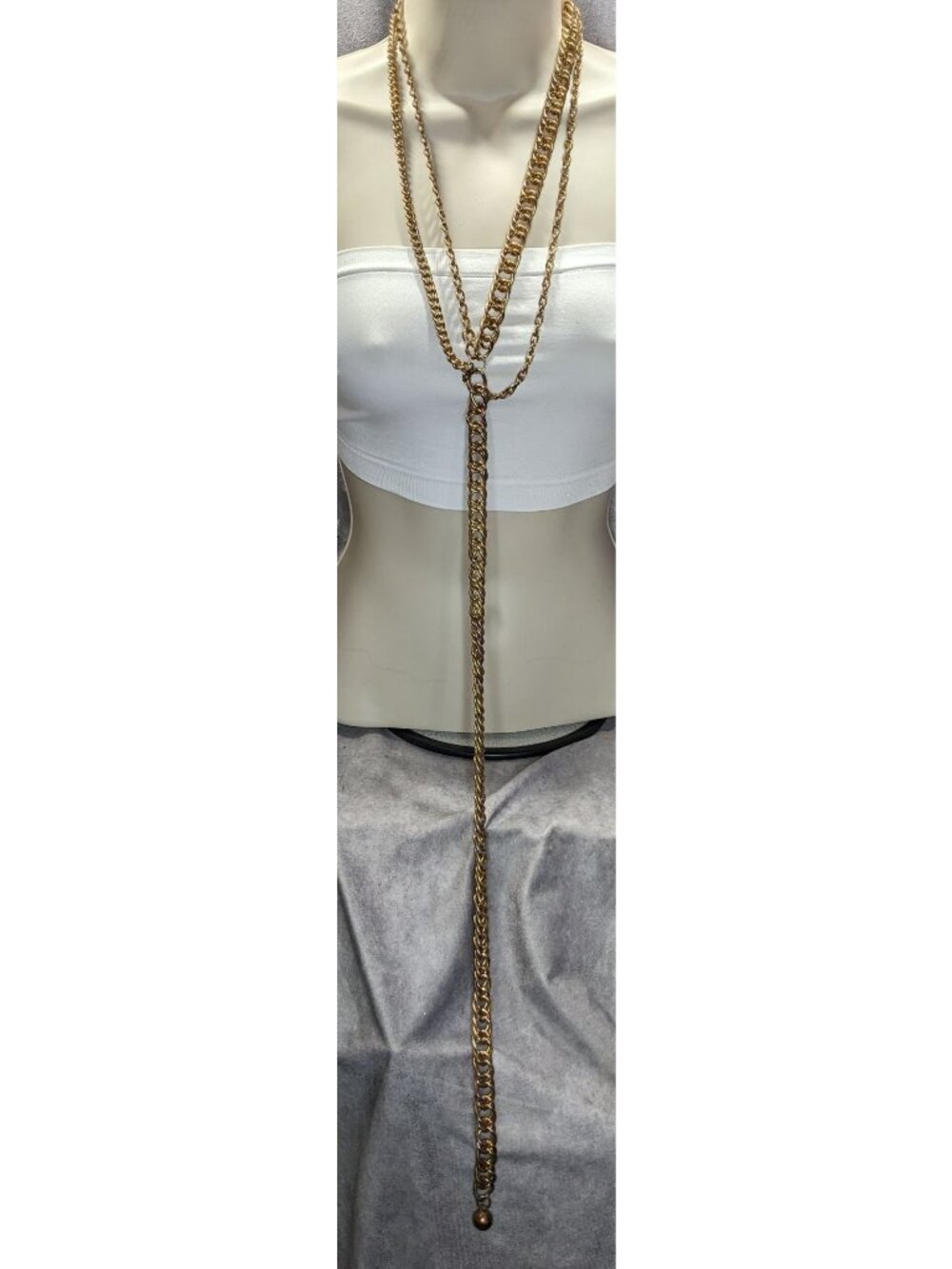 Chunky Gold Tone Multi Chain Y Drop Necklace Heavy Statement Metal Glam 22 Inch
